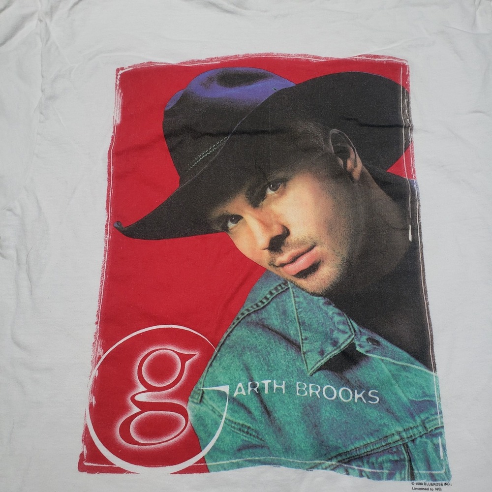 Vintage Garth Brooks Hanes Shirt Mens Large White Beefy-T Short‎ Sleeve